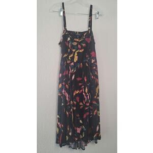 Torrid Black Tropical Leaf Print Midi Challis High-low Skater Dress Size 10